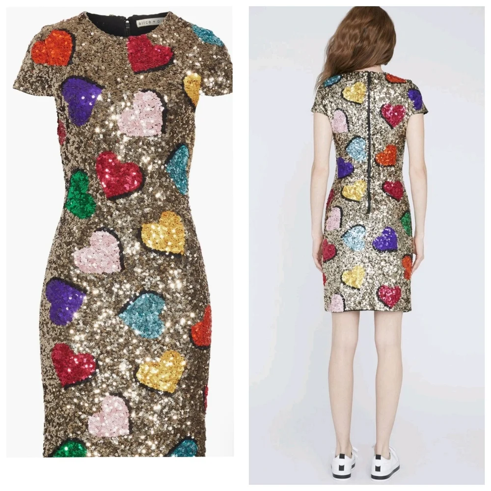 Alice + olivia Nat Heart Sequin Mini Dress Size 0 - Picture 3 of 16